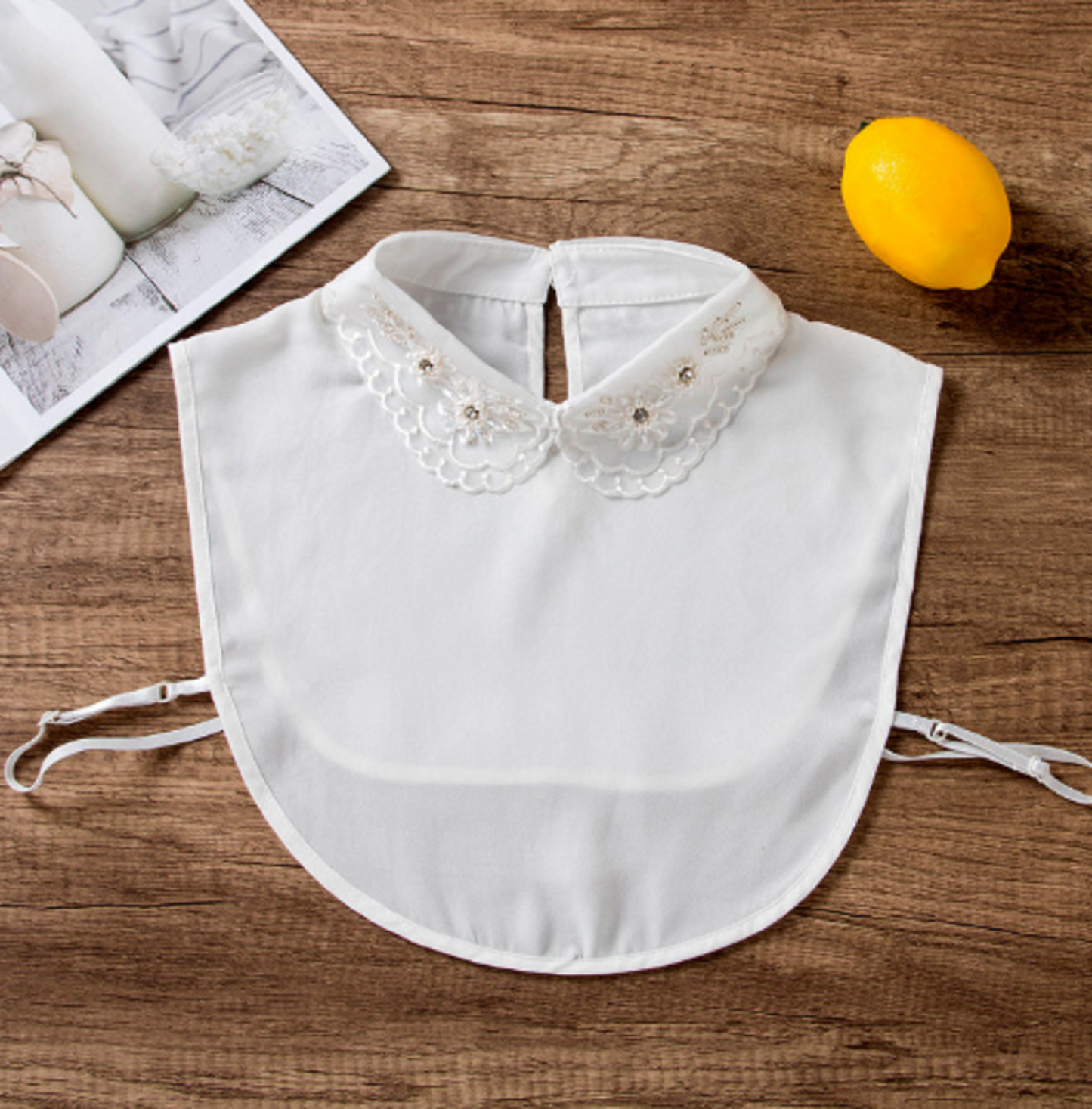 B5(K) Off White, Black / Fake Lace Sleeve Cuffs, False Collar, Removable Collar