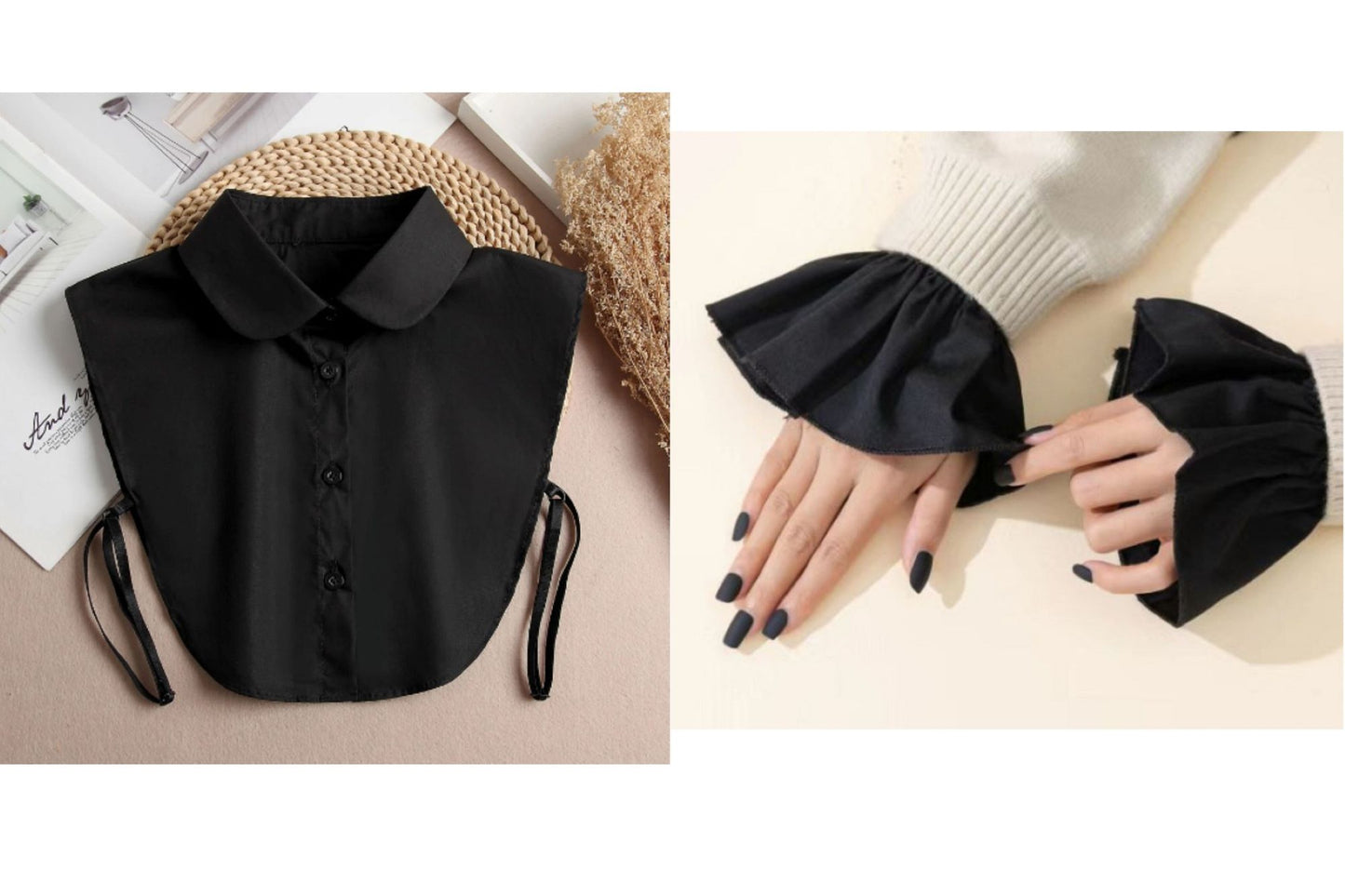 Pure White, Black / Fake Collar, False Collar, Removable Collar, Fake Sleeve Cuffs, False Wrist Cuffs, Removable Wrist Cuffs B88(K)