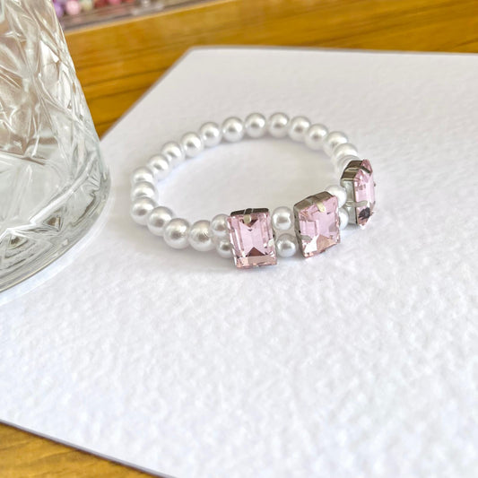 BR304 / Handmade Luxury Elastic Pink Rhinestone Beaded Bracelet, Birthday Gift for Girlfriend, Sister, Daughter
