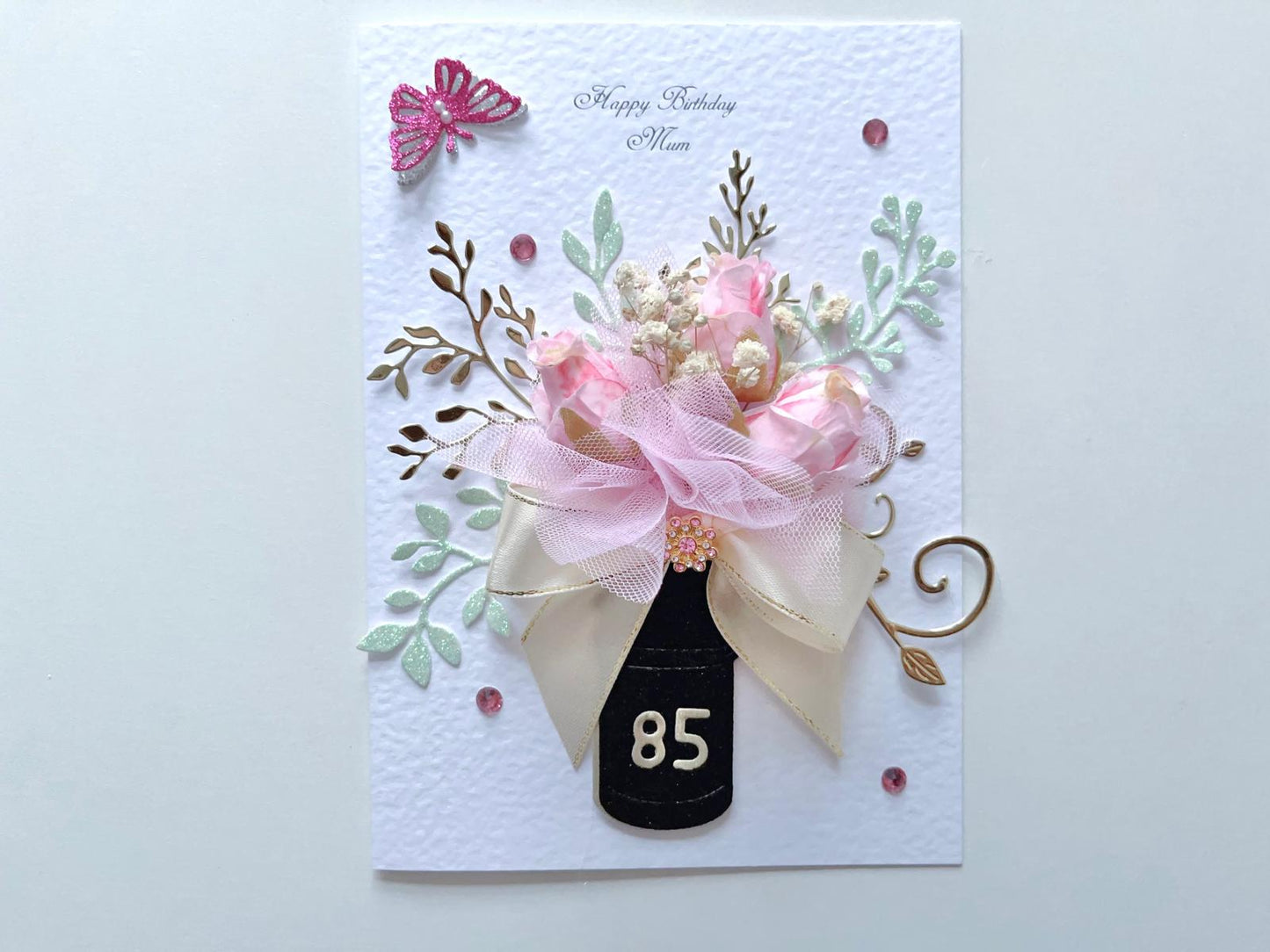Luxury Handmade Preserved Dried Flower Birthday Card, Greeting Card C029