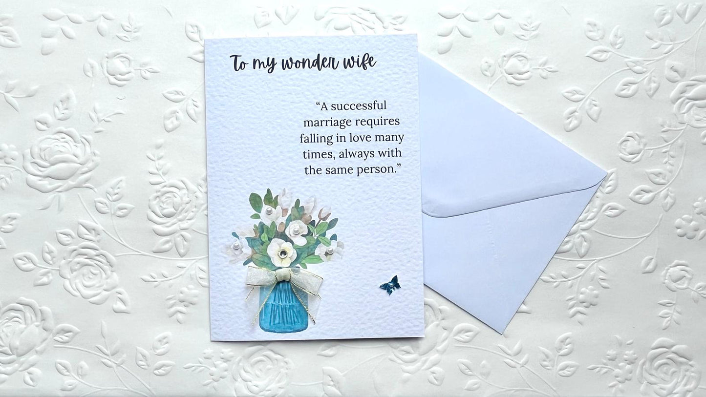 Luxury Handmade Birthday Card for Wife with Envelope, Greeting Card C430