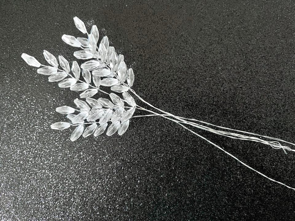 5 Stems / Crystal Bead Leaf Sprays, Flower Bouquet Sprays FS20S