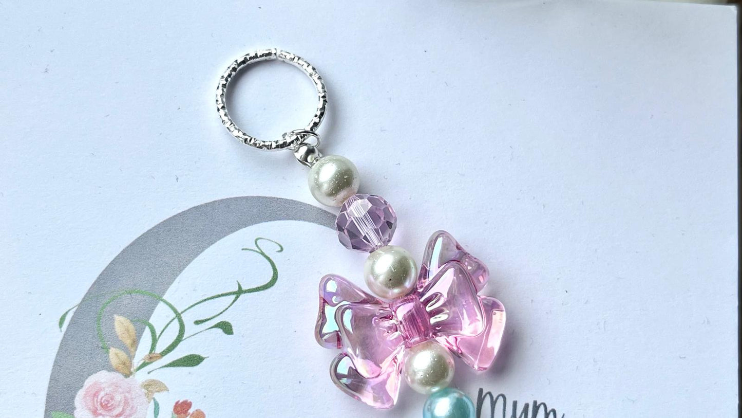 Handmade Pastel Beaded Keyring, Beaded Keychain KC001