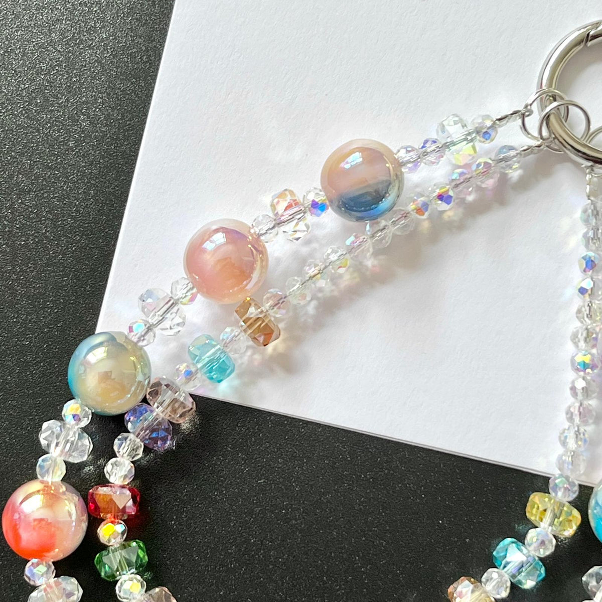 Handmade Pastel Beaded Keyring, Beaded Keychain KC014