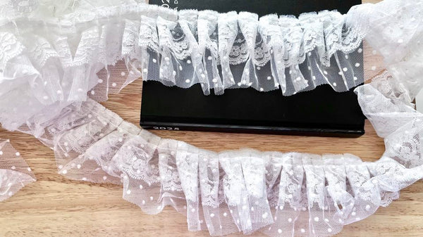 2 meters / 8cm / Off White /  Double Layer Lace Trim  LF030