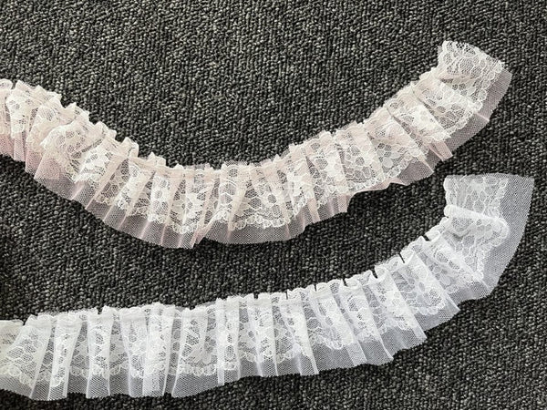 2 Meters / 5cm / Pure White, Pink / Double Layers Lace Trim LF031