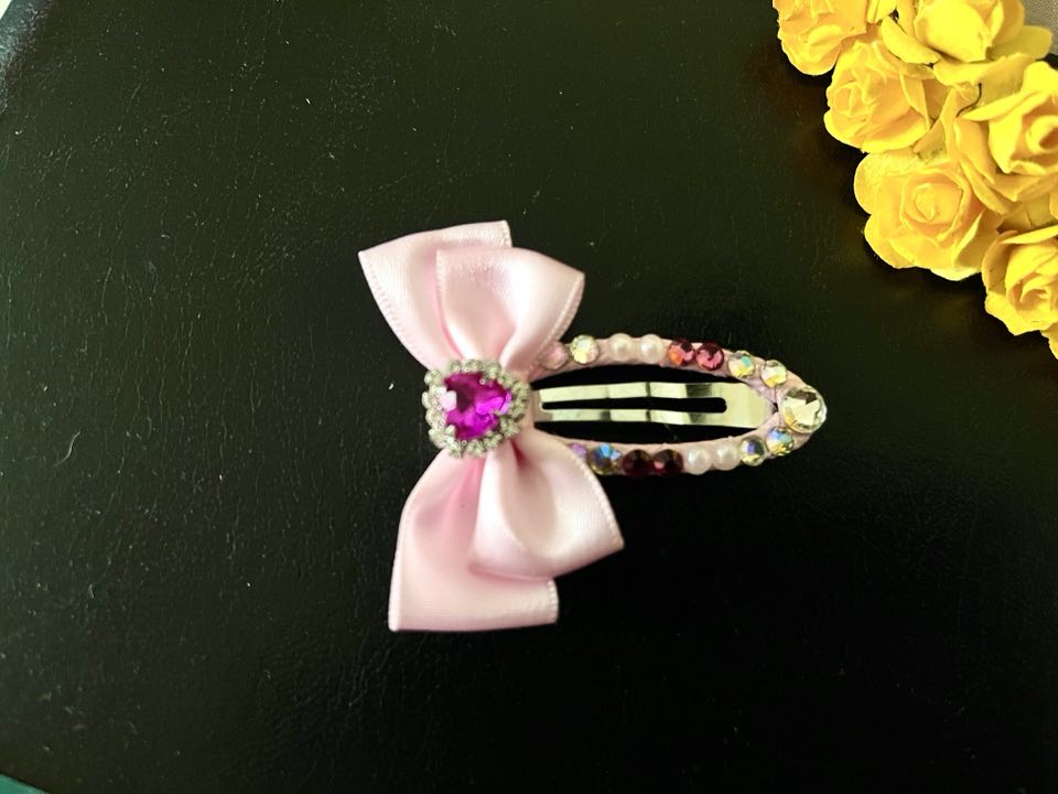 2 pcs / Handmade Pink Girls Crystal Hair Clip, Flower Girl Hair Accessories GC001