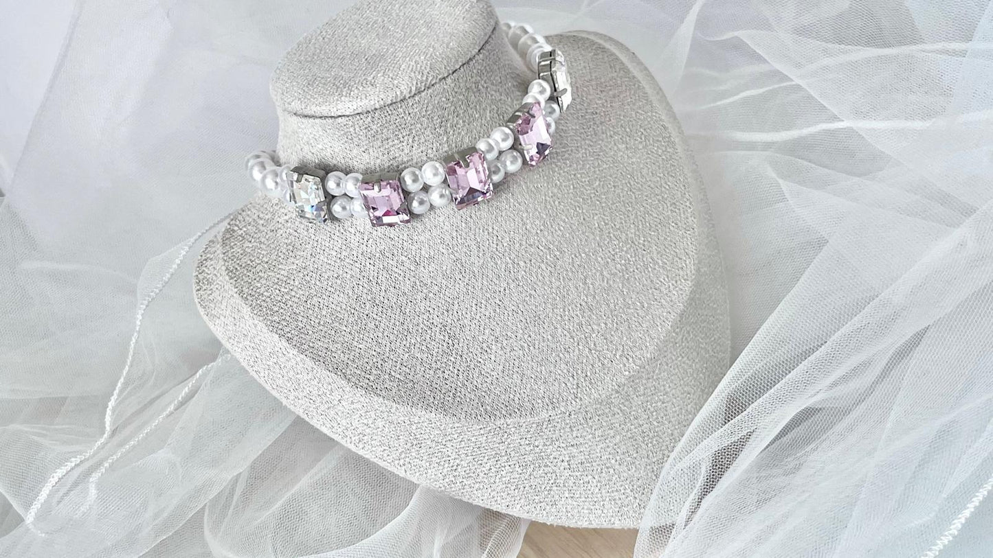 Handmade Luxury Custom Pink Crystal Pet Necklace | Crystal Glass Pet Lover Gift | Personalized Jewelry for Pet | pet Accessories PN002