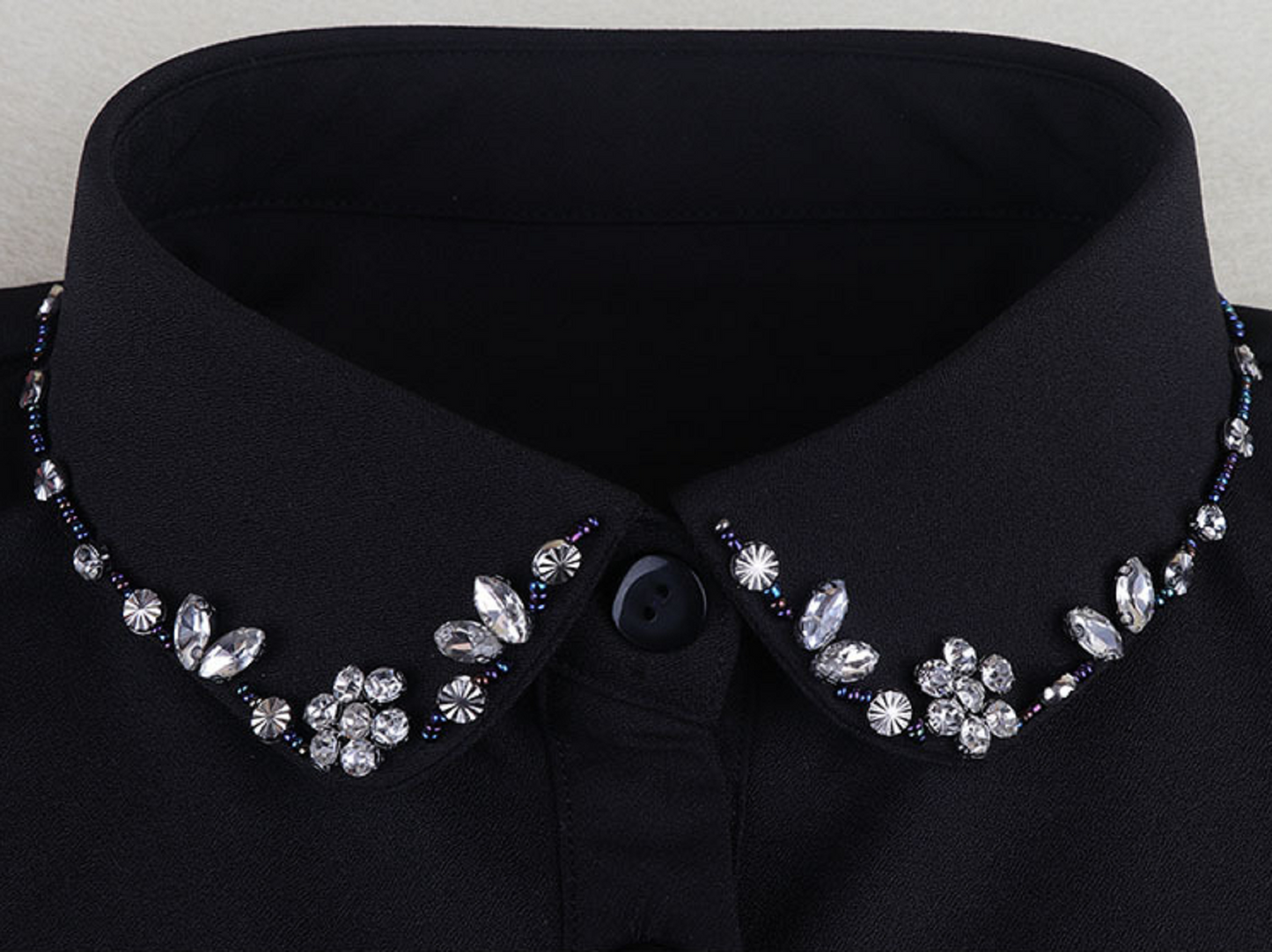 B832 / Black Rhinestone Fake Collar, False Collar, Removable Collar