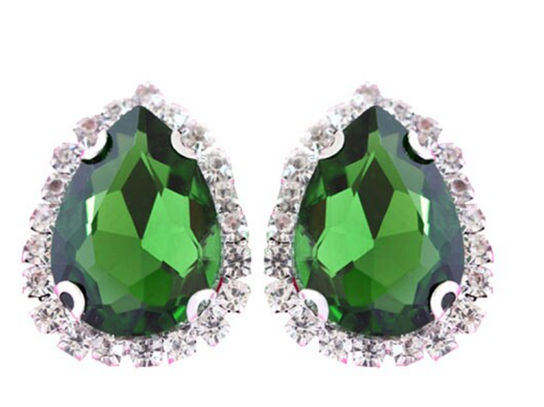 18 x 22mm / Silver Base Sew On Rhinestone Teardrop Crystal   S33S