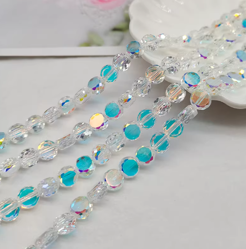 75 Pcs / 8mm / Sparkle AB White / Flat Round Crystal Glass Beads, DIY Jewellery Making
