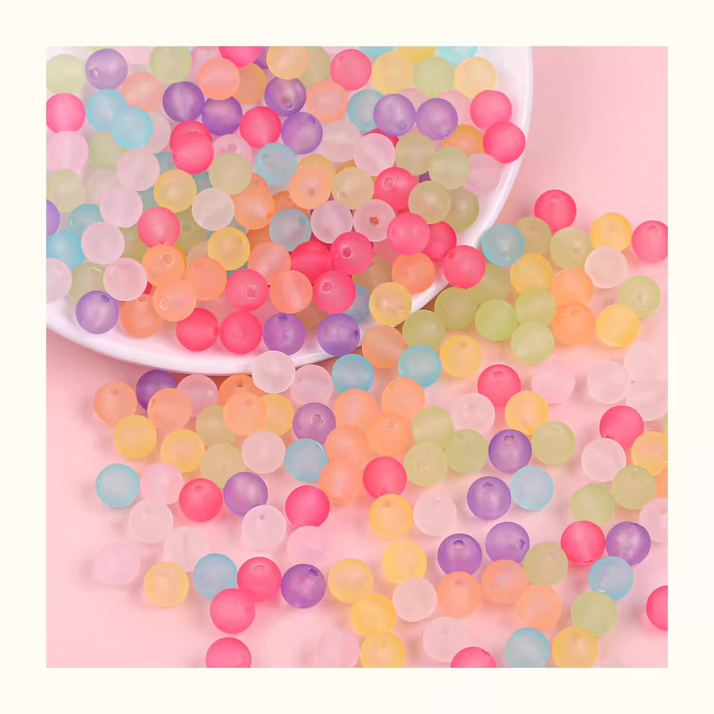 50g / 8mm / Mixed Frosted Beads, Jewellery Making GB006