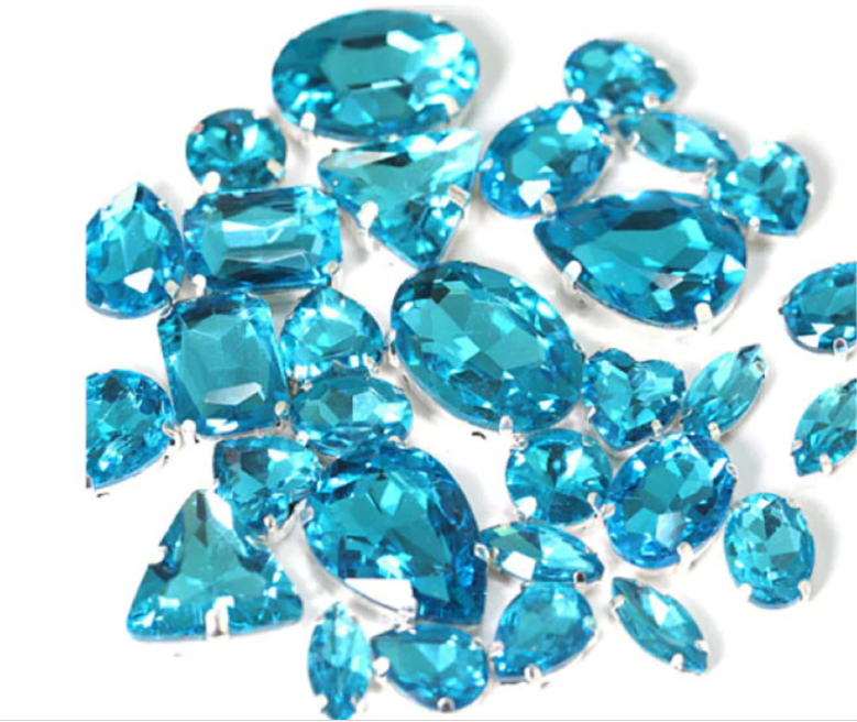 (S34S) 50 Pcs / Mix Sizes & Shapes Silver Base Sew On Rhinestone