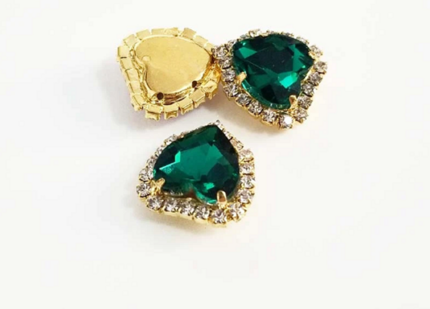 (S17G) 10 Pcs / 8mm / Gold Base Sew On Rhinestone Heart