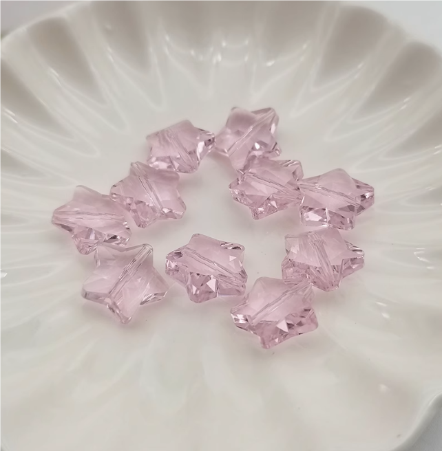 (Y207) 10 Pcs / 14mm / High Quality straight Hole Glass Star Beads, DIY Jewellery Making