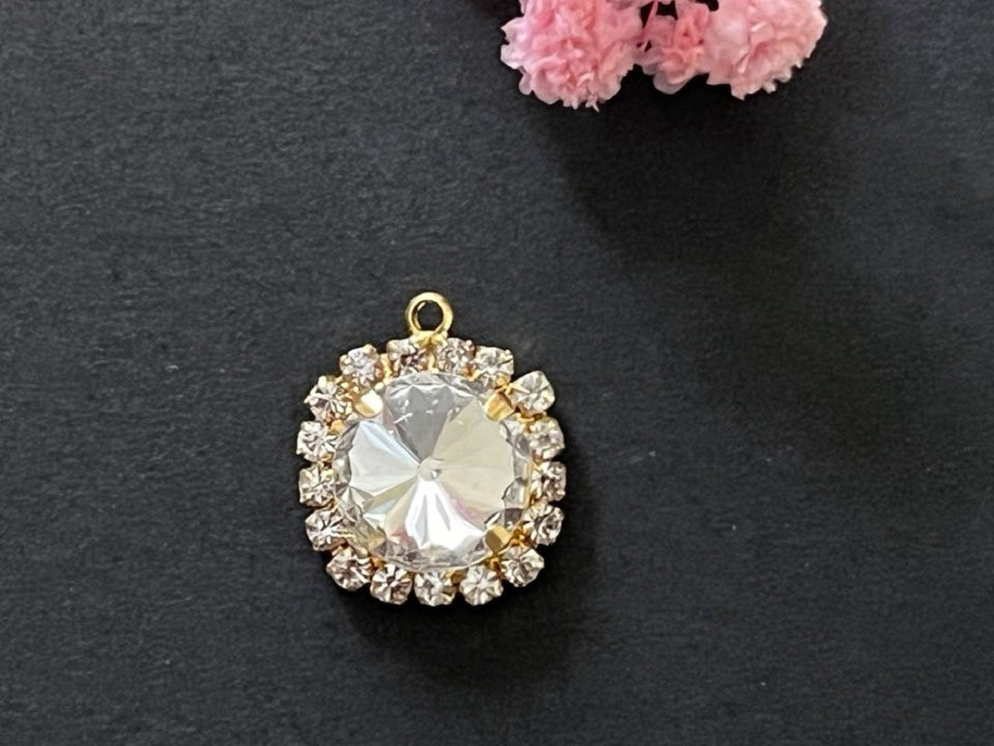 10 pcs / 16mm / Single loop Gold base Flatback Sew On Glass crystal P052G