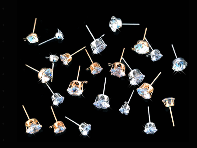 20 pcs / 4-8mm / Gold Base / DIY Zirconia Stud Earrings with Loops, Fashion Earrings E53