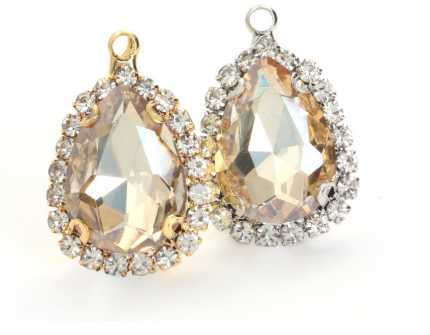 10 pcs / Single loop Gold Colour base Flatback Sew On Teardrop Glass crystal P041G