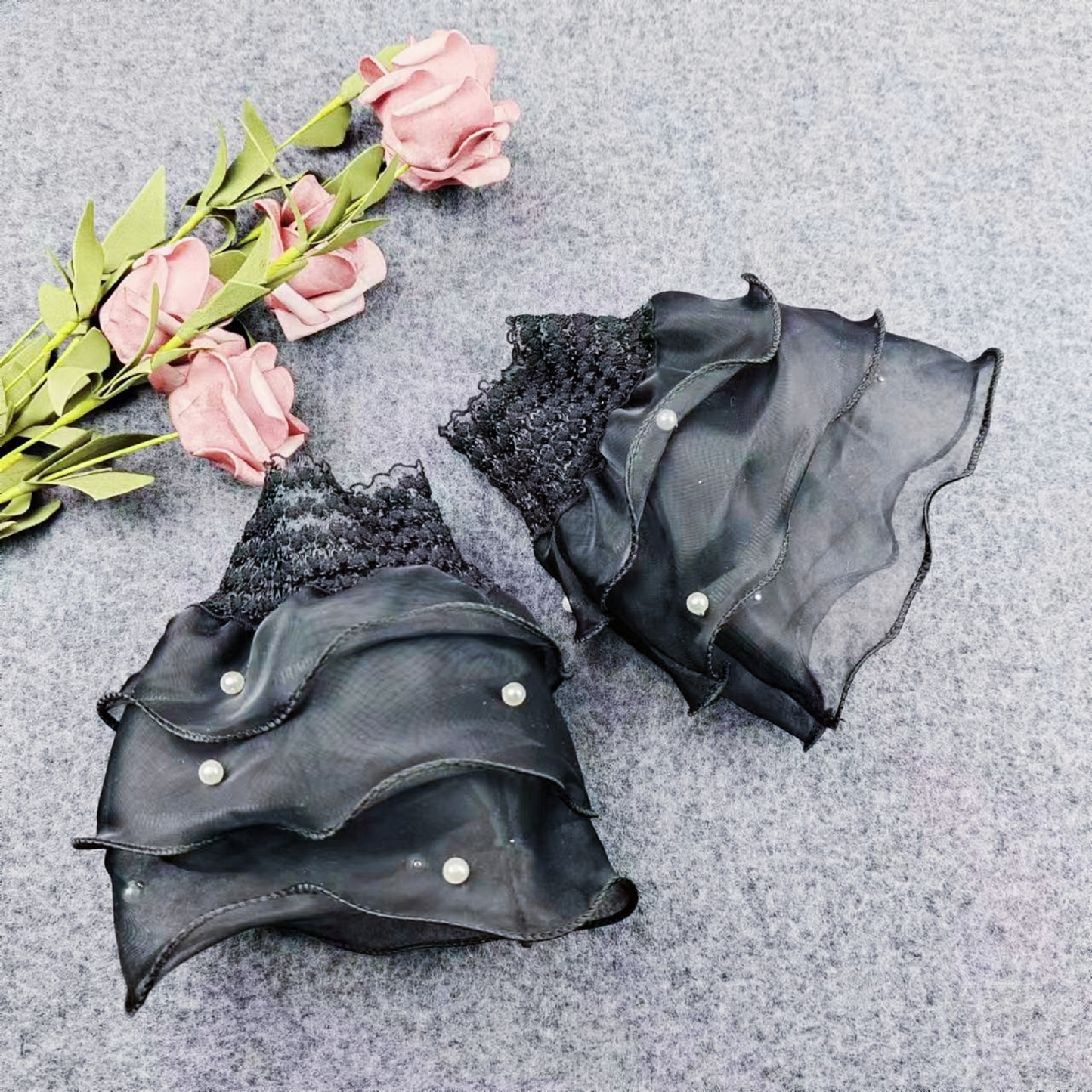 Off White, black / Fake Lace Sleeve Cuffs, Fake Sleeve Cuffs, False Wrist Cuffs, Removable Wrist Cuffs SC059(W)