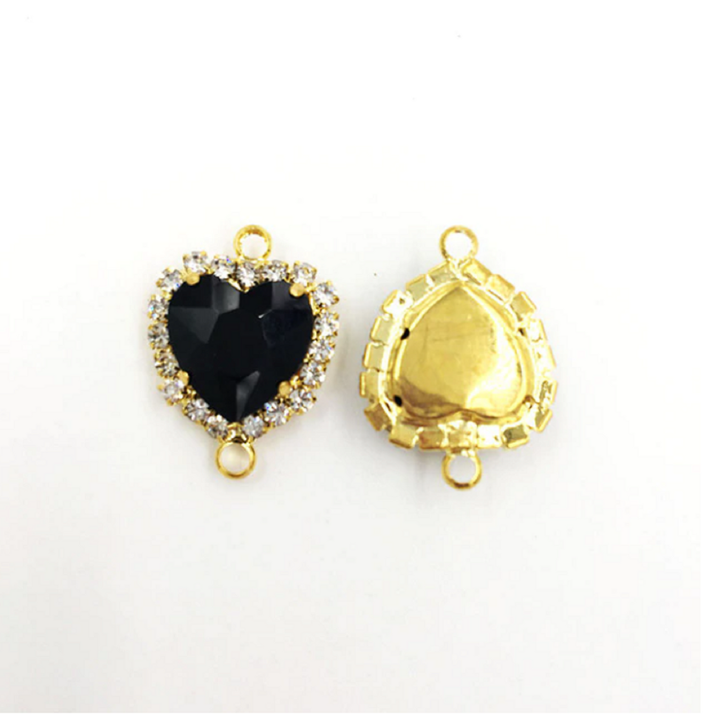 (P043G) 10 Pcs / Double Loops Gold Base Rhinestone Heart Connector