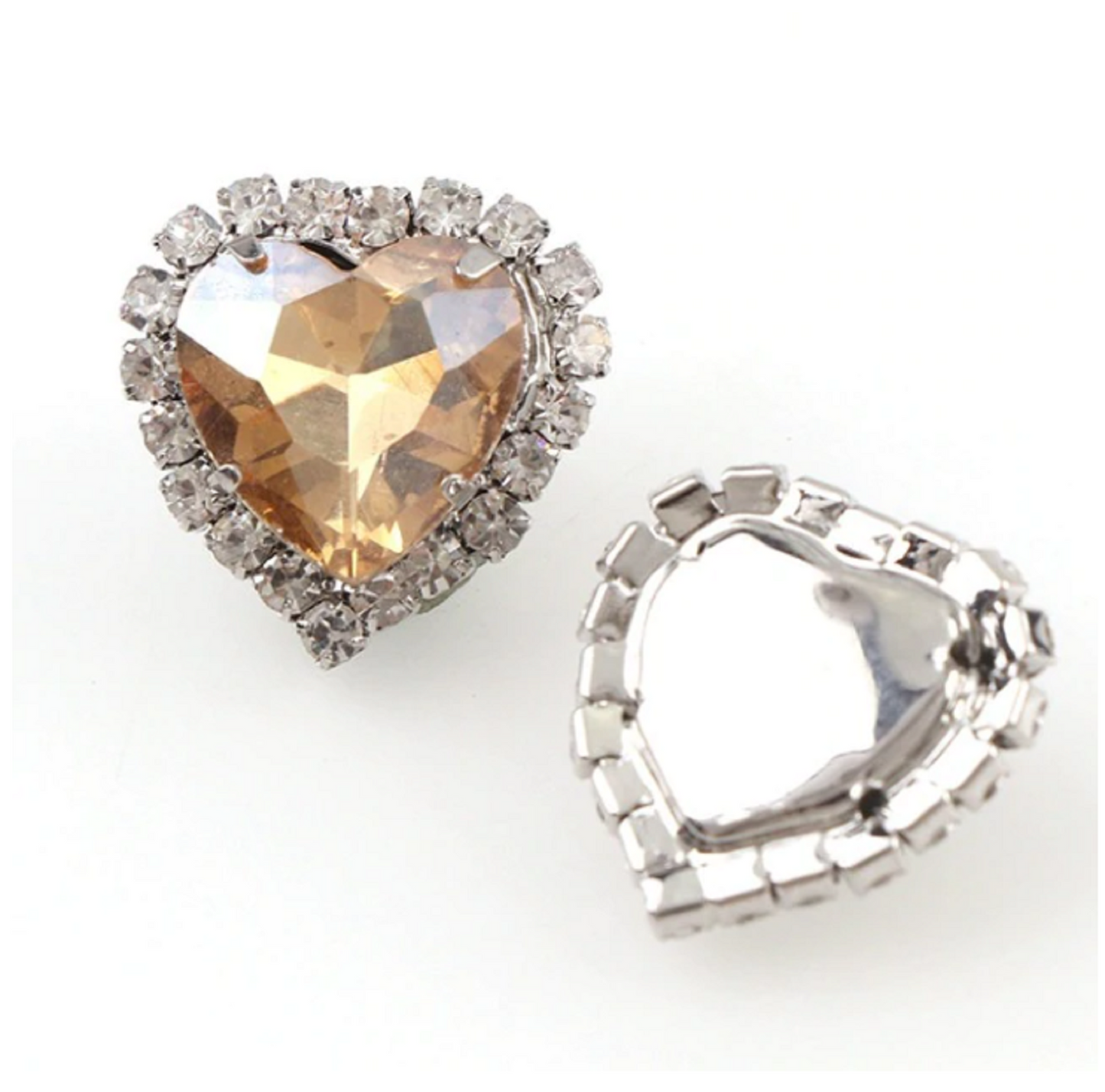 10 Pcs / 8mm, 10mm, 12mm, 14mm / Silver Base Colour Sew On Rhinestone Heart C17S