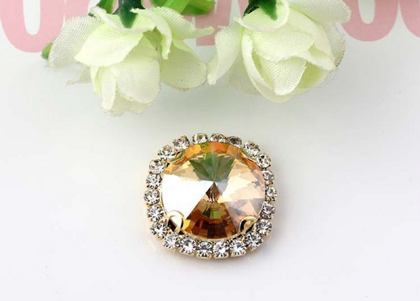 (S13G) 10 Pcs / 16mm, 18mm / Gold Sew On Square Rhinestone