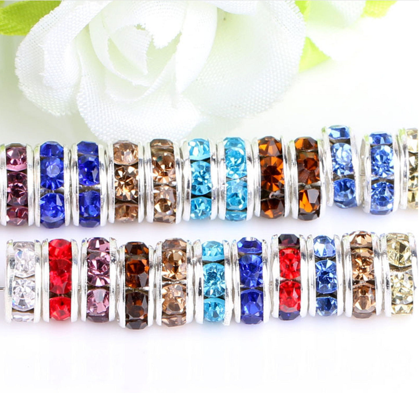 200 pcs / 6mm, 8mm / Mixed Silver Base Crystal Spacers CS032