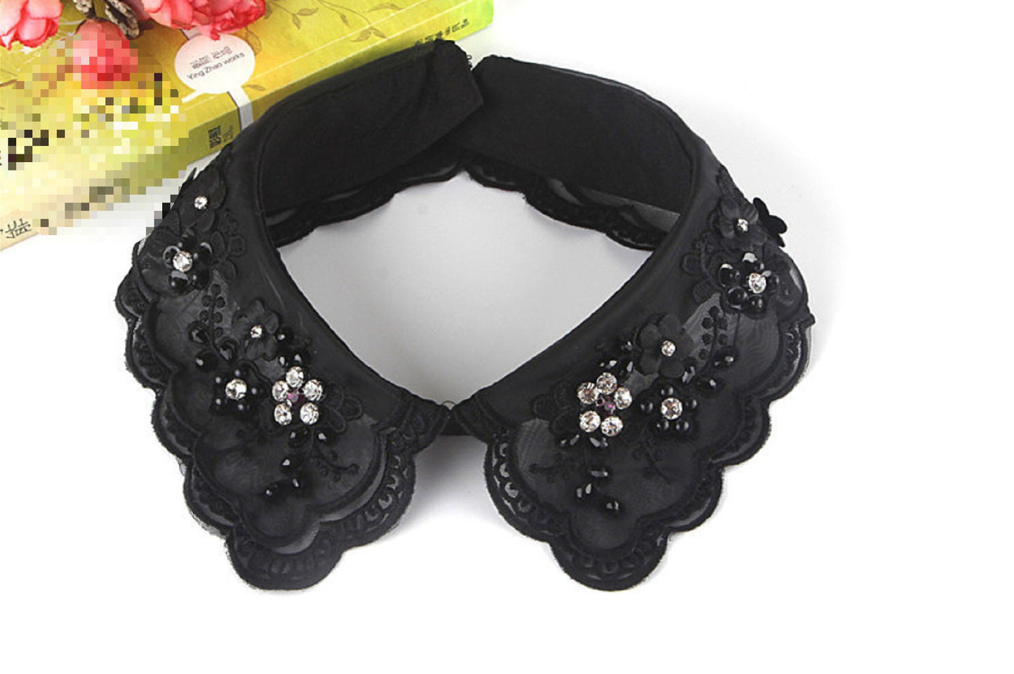 Off White, Black / Fake Crystal Lace Collar B626(K-small)