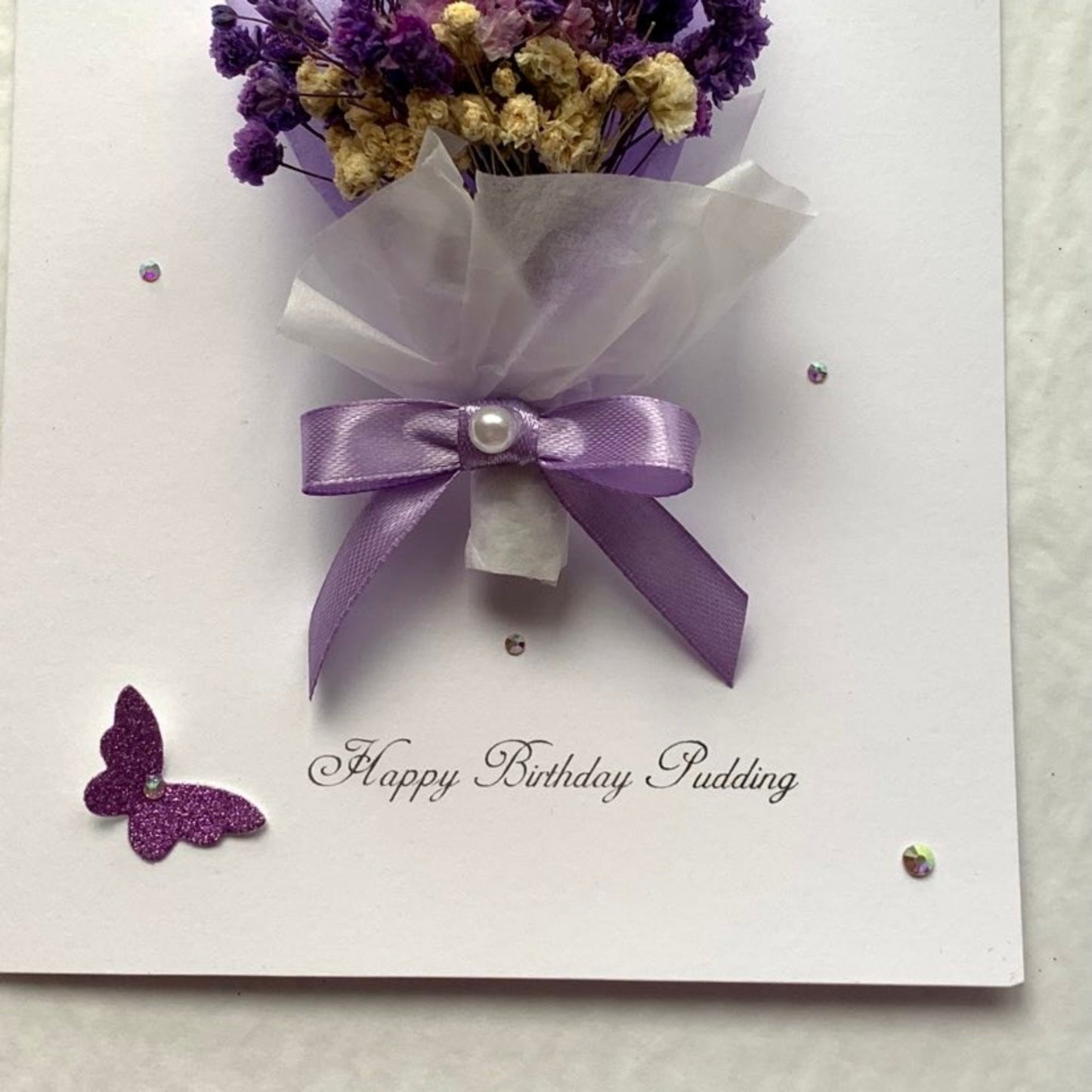 Luxury Handmade Preserved Dried Flower Birthday Card C036
