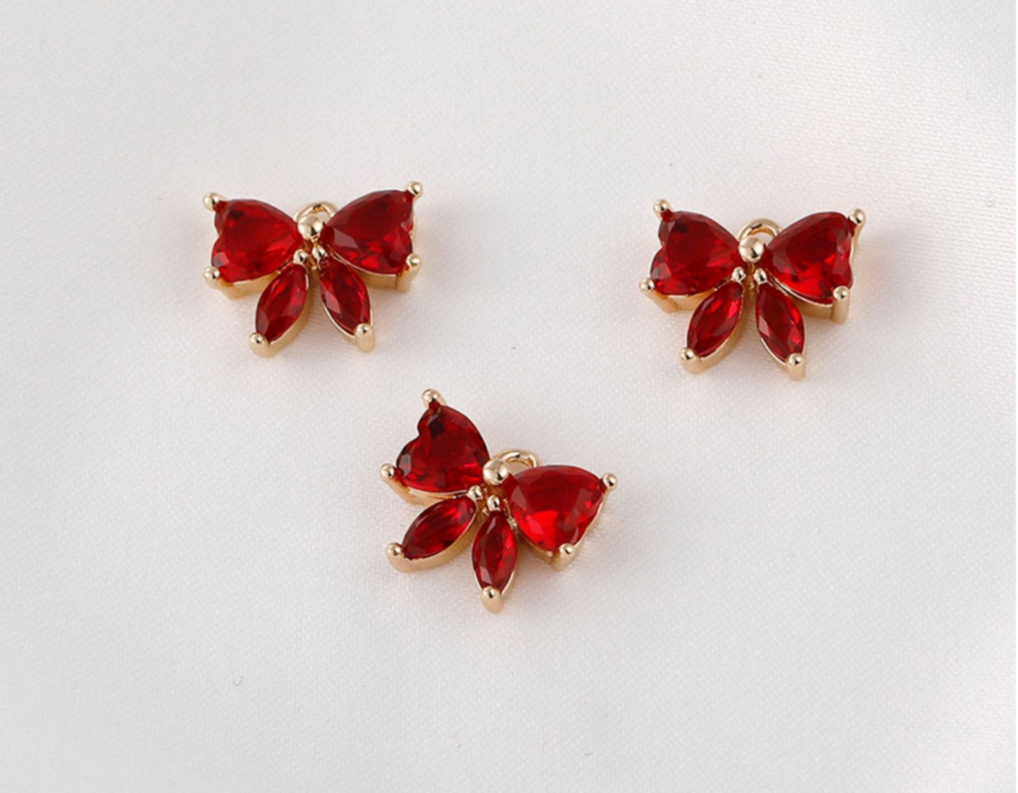 10 Pcs / Gold Plated / Crystal Butterfly Earring Charms CK001