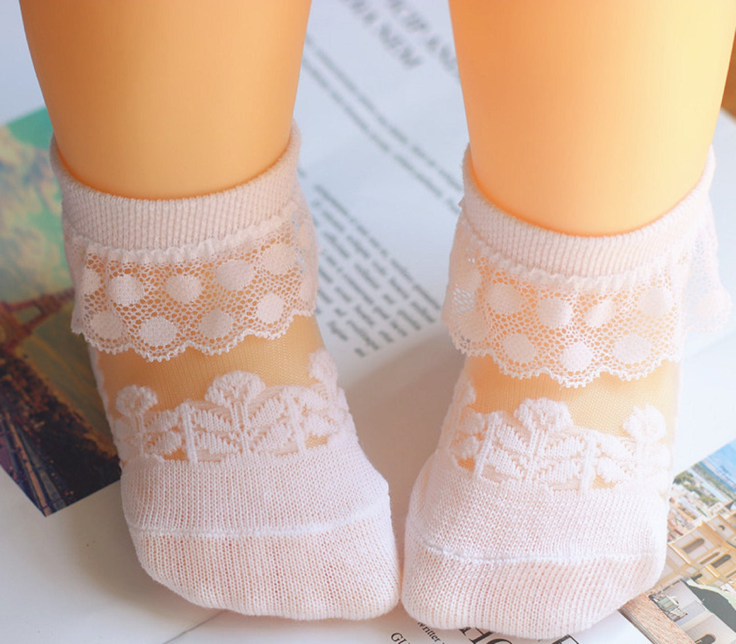 9-11cm / Pure White, Pink / Girls Lace Socks LS003