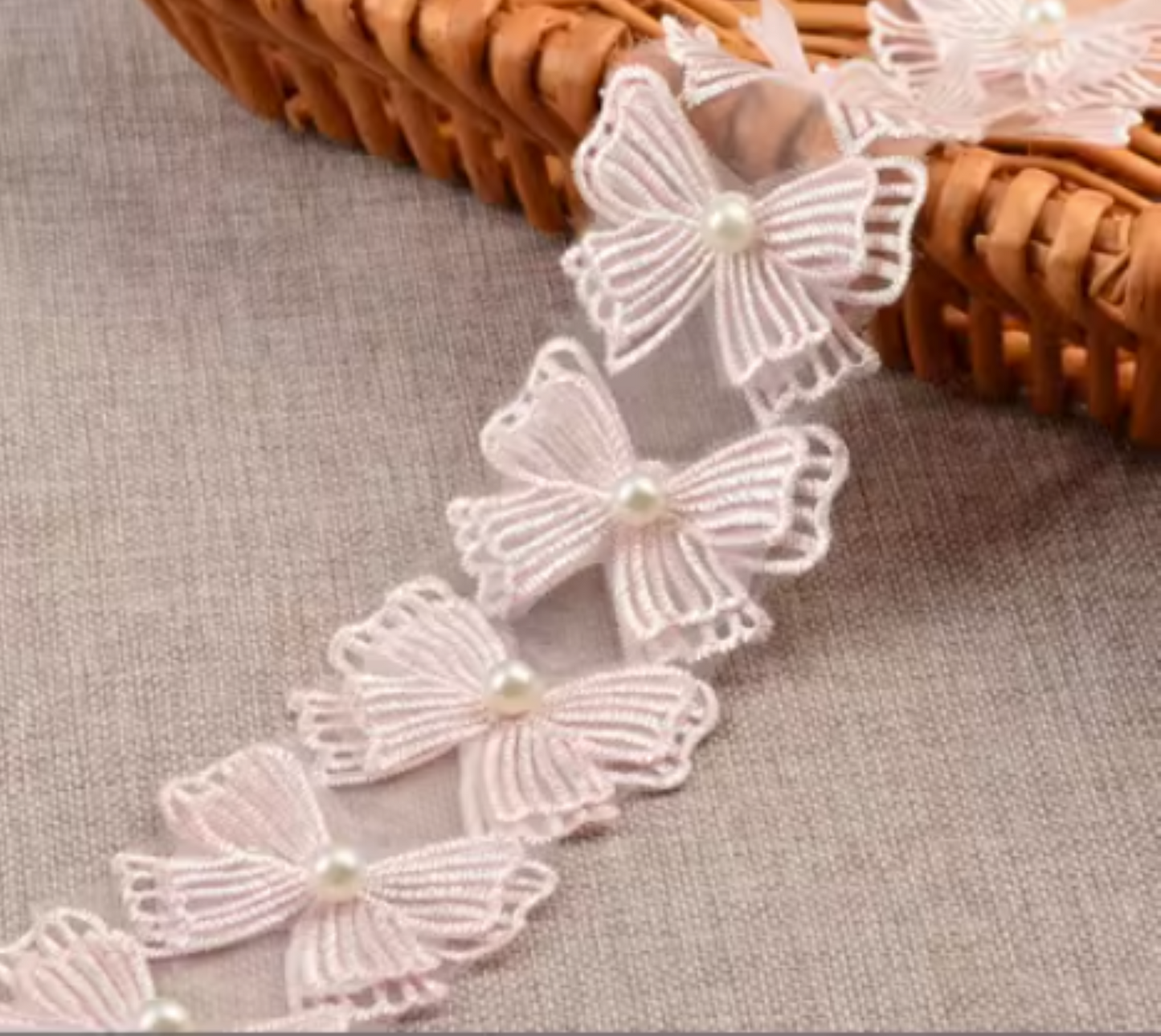 Off White, Pink / Butterfly Lace Trims, Headband Lace LF024