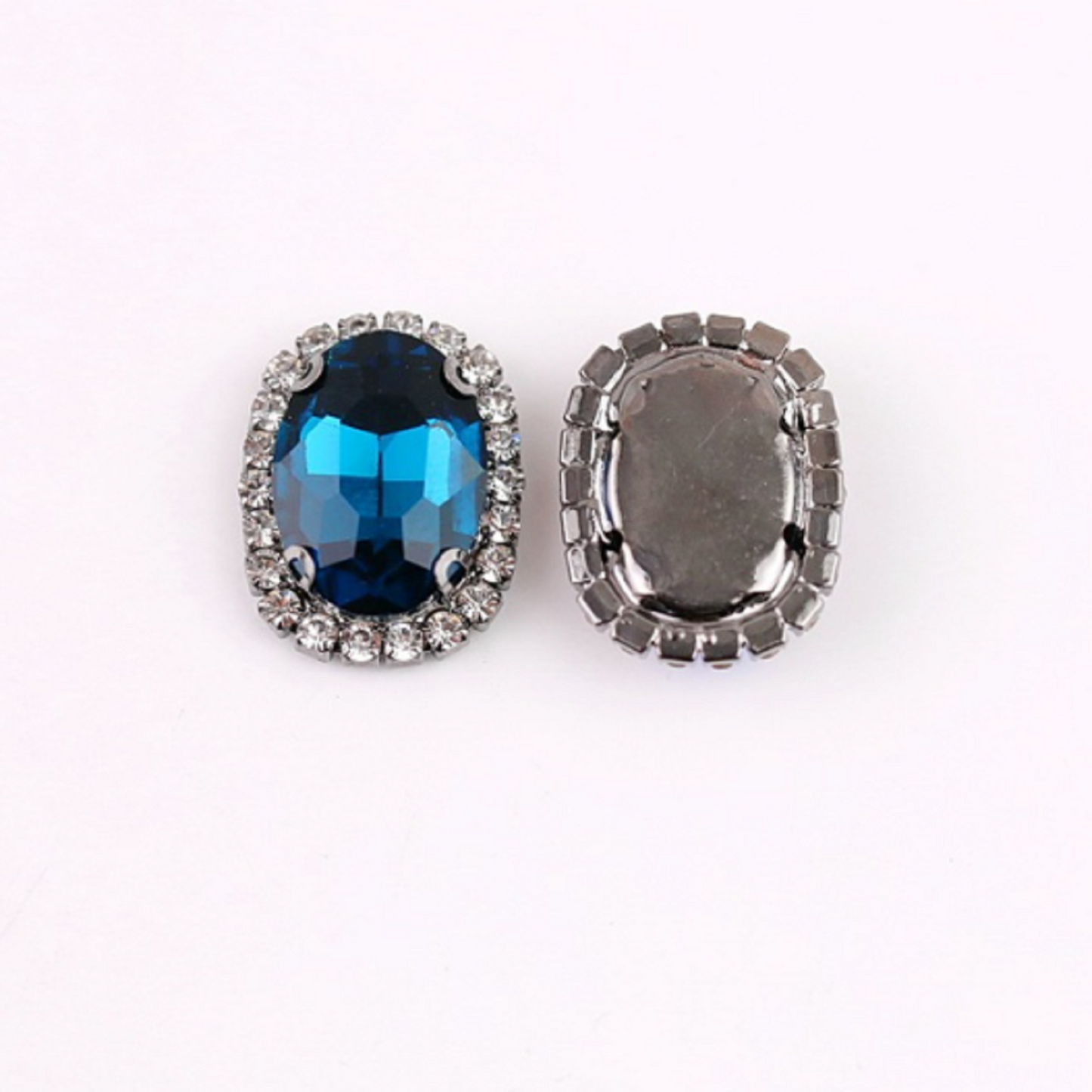 (S12S) 10 Pcs / 12 x 14mm / Silver Base Sew On Oval Crystal