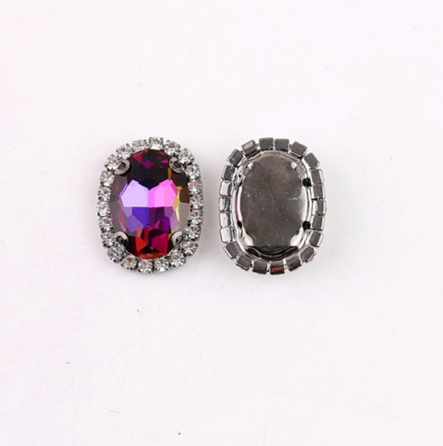 S12S (Neon) 10 Pcs / 12 x 14mm / Silver Base Sew On Oval Crystals