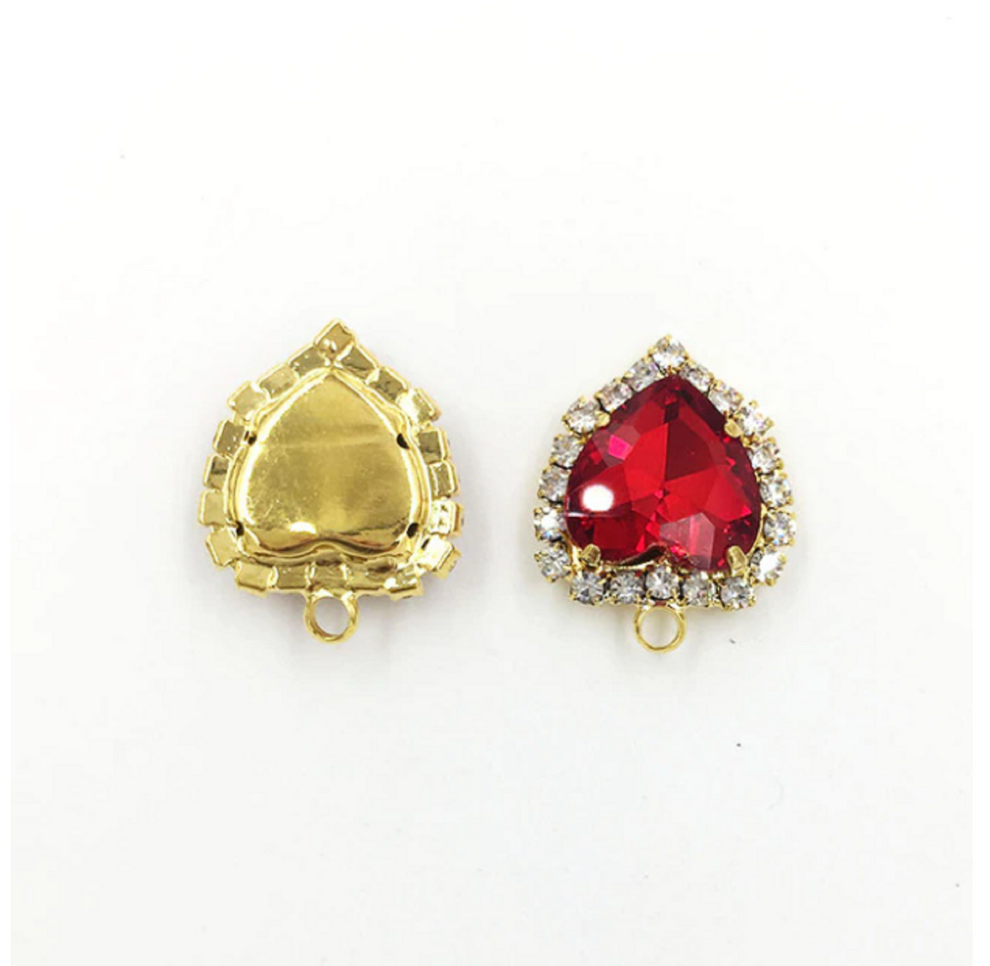 (P040G) 10 pcs / 12mm, 14mm / Gold base Crystal Heart with Single Loop