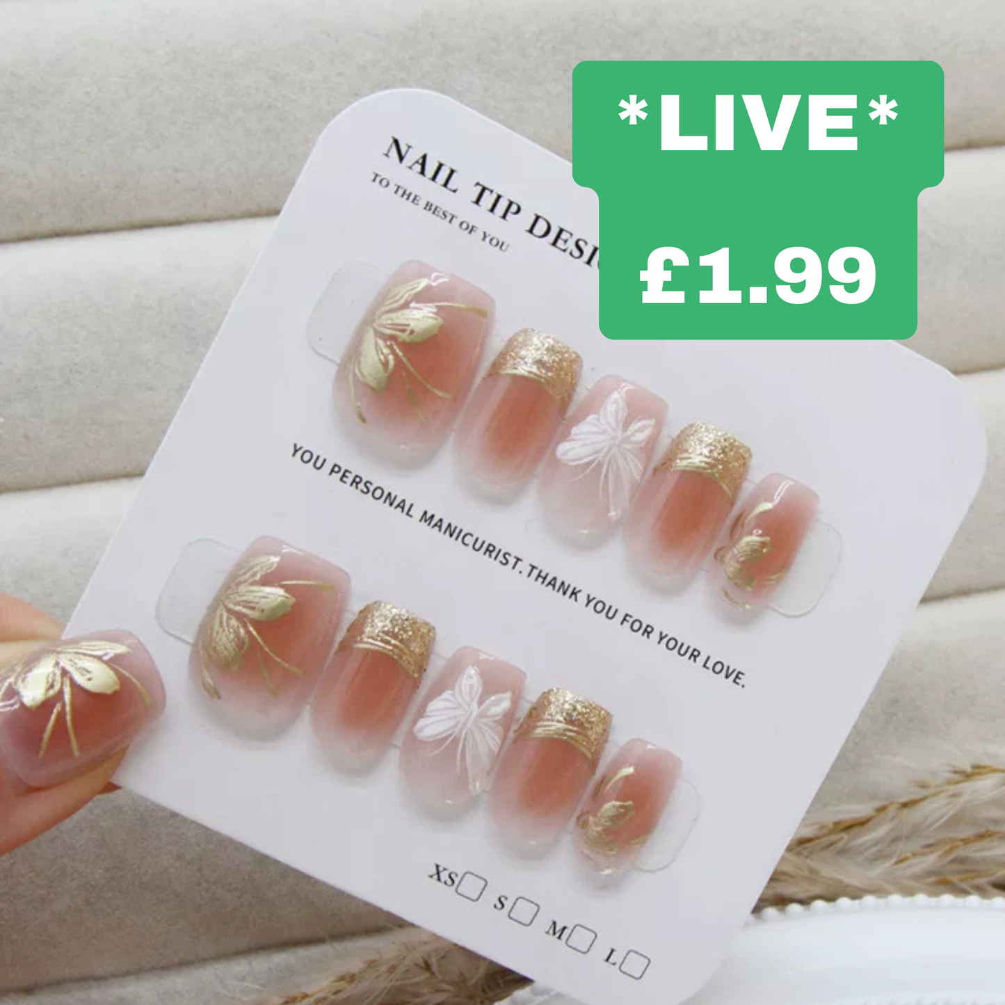 (£1.99 Live Shopping) 1 set Press on Nails, Fake Nails (without tool)