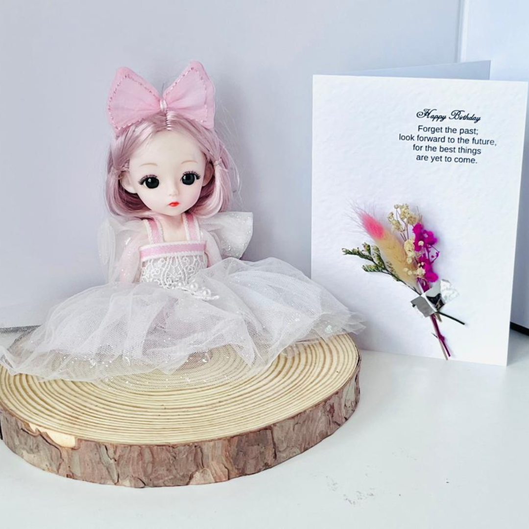 Luxury Handmade Personalised Baby Breath Flower Birthday Card and Keychain G005