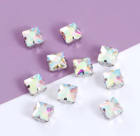 (S40S)  50 pcs / 8mm / Silver Base Square Rhinestones, Jewellery Making Crystals