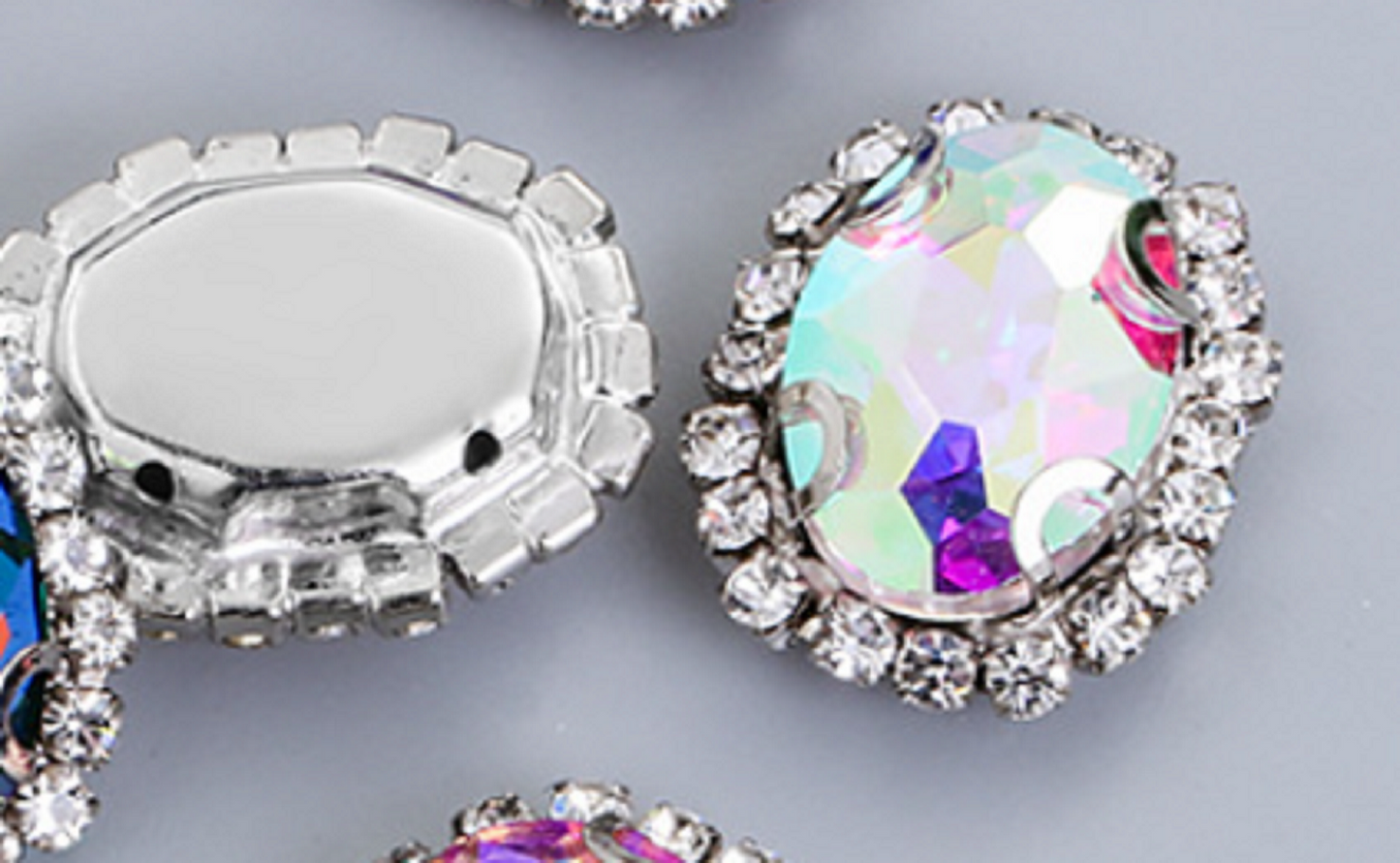 10 Pcs / 14 x 18mm / Silver Base Sew On Oval Crystal  S12S