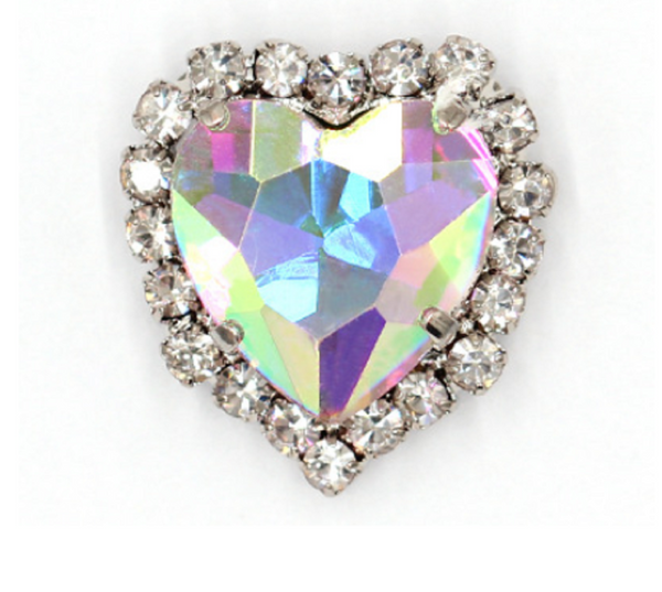 10 Pcs / 8mm, 10mm, 12mm, 14mm / Silver Base Colour Sew On Rhinestone Heart  C17S