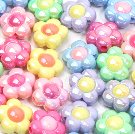 30 pcs / 16mm /High Quality Assorted Acrylic Shiny Flower Beads, Flower Spacers For Jewellery Making (BB103)