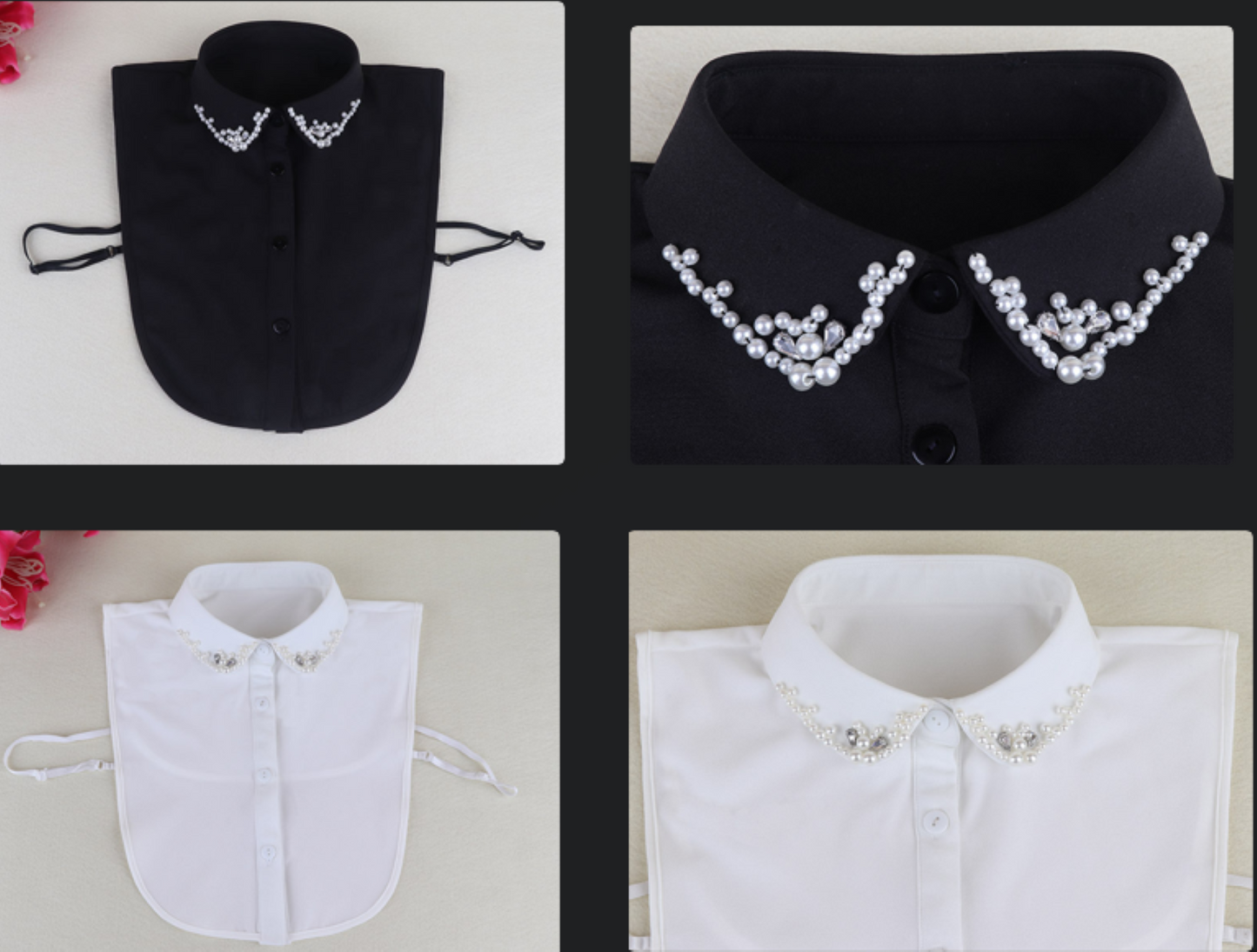 B147 / Black, Off White / Cotton Fake Collar, False Collar, Removable Collar