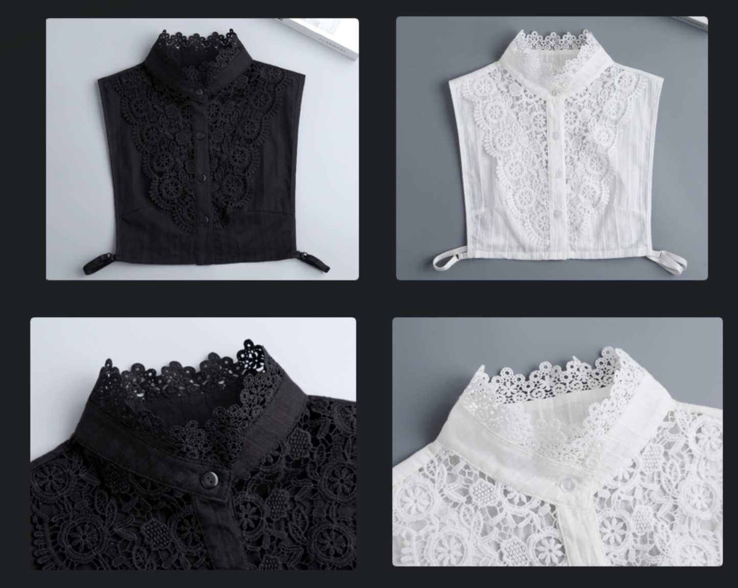 B17 / Off White, Black / Cotton Fake Collar, False Collar, Removable Collar