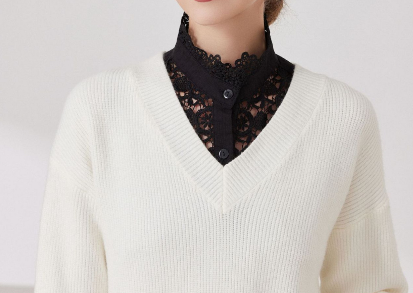 B17 / Off White, Black / Cotton Fake Collar, False Collar, Removable Collar