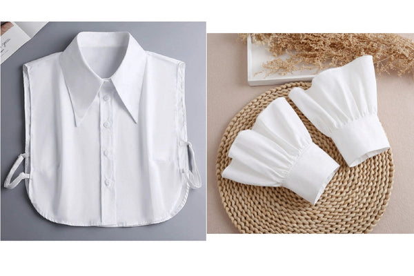 Pure White Fake Collar, False Collar, Removable Collar, Fake Sleeve Cuffs, False Wrist Cuffs, Removable Wrist Cuffs  B19(K)