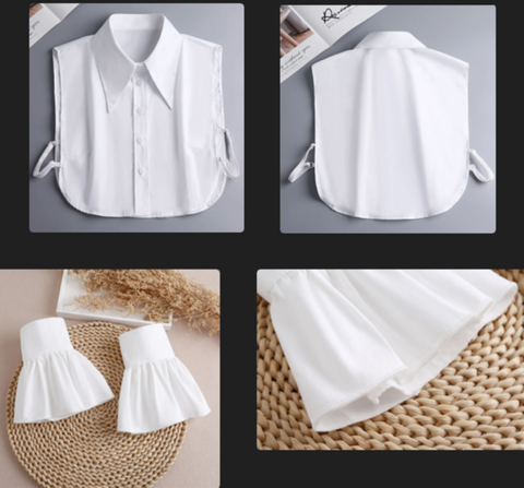 Pure White Fake Collar, False Collar, Removable Collar, Fake Sleeve Cuffs, False Wrist Cuffs, Removable Wrist Cuffs  B19(K)