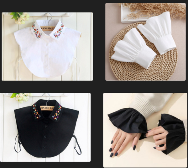 White, Black / Embroidery Fake Collar, False Collar, Removable Collar, Fake Sleeve Cuffs, False Wrist Cuffs, Removable Wrist Cuffs B50(E)