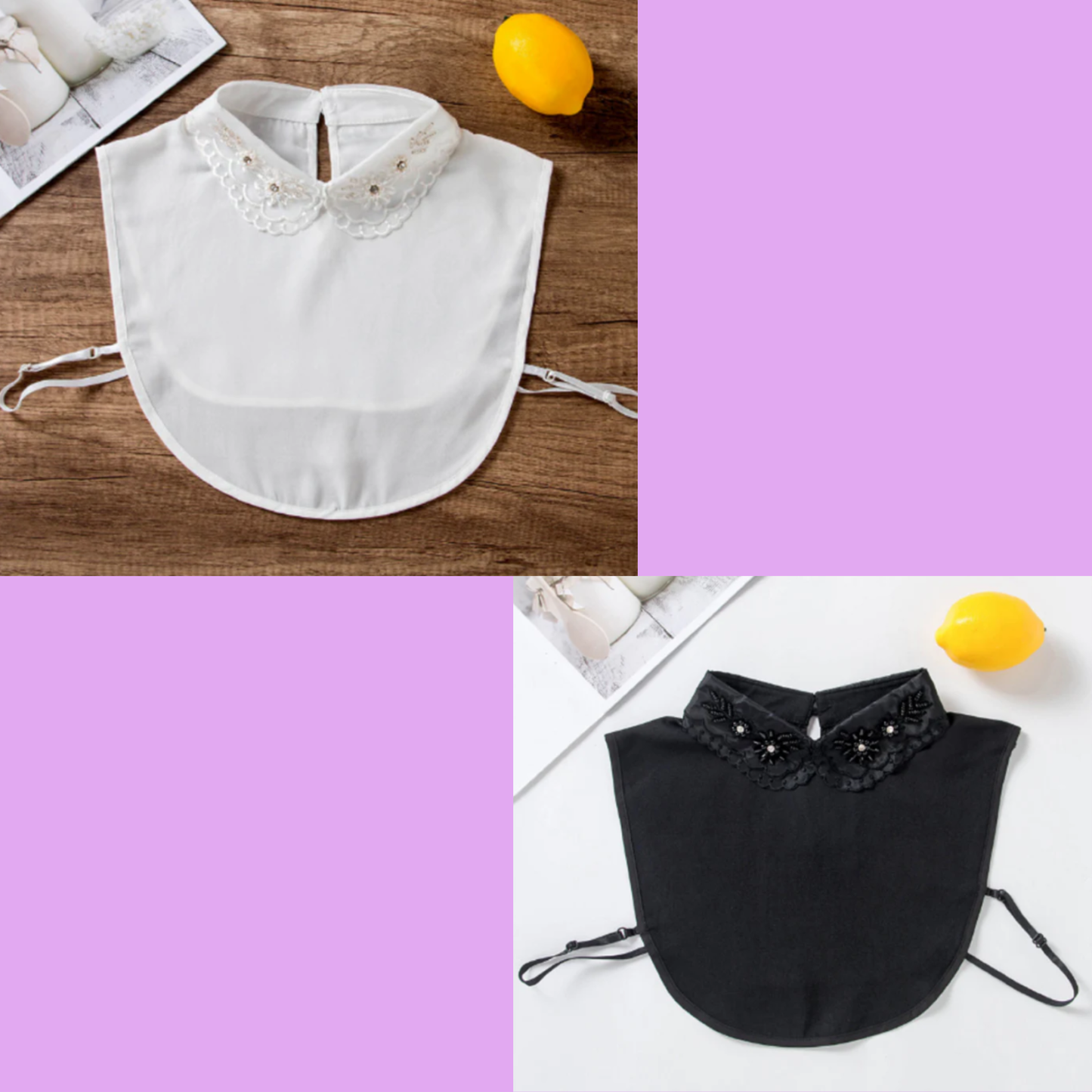 B5(K) Off White, Black / Fake Lace Sleeve Cuffs, False Collar, Removable Collar