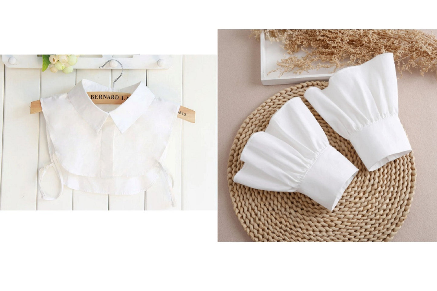 Pure White Fake Collar, Fake Sleeve Cuffs, False Wrist Cuffs, Removable Wrist Cuffs   B613(E)