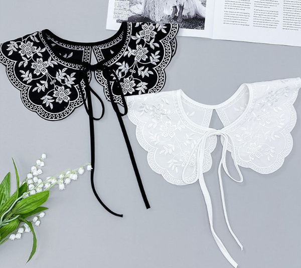 42cm, 50cm(XL) / Off White, Black / Fake Lace Collar, False Collar, Removable Collar   B630(K-small)